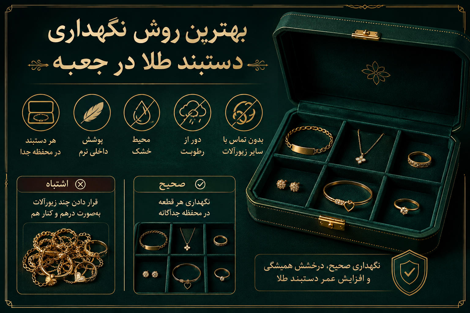 نگهداری دستبند طلا در جعبه