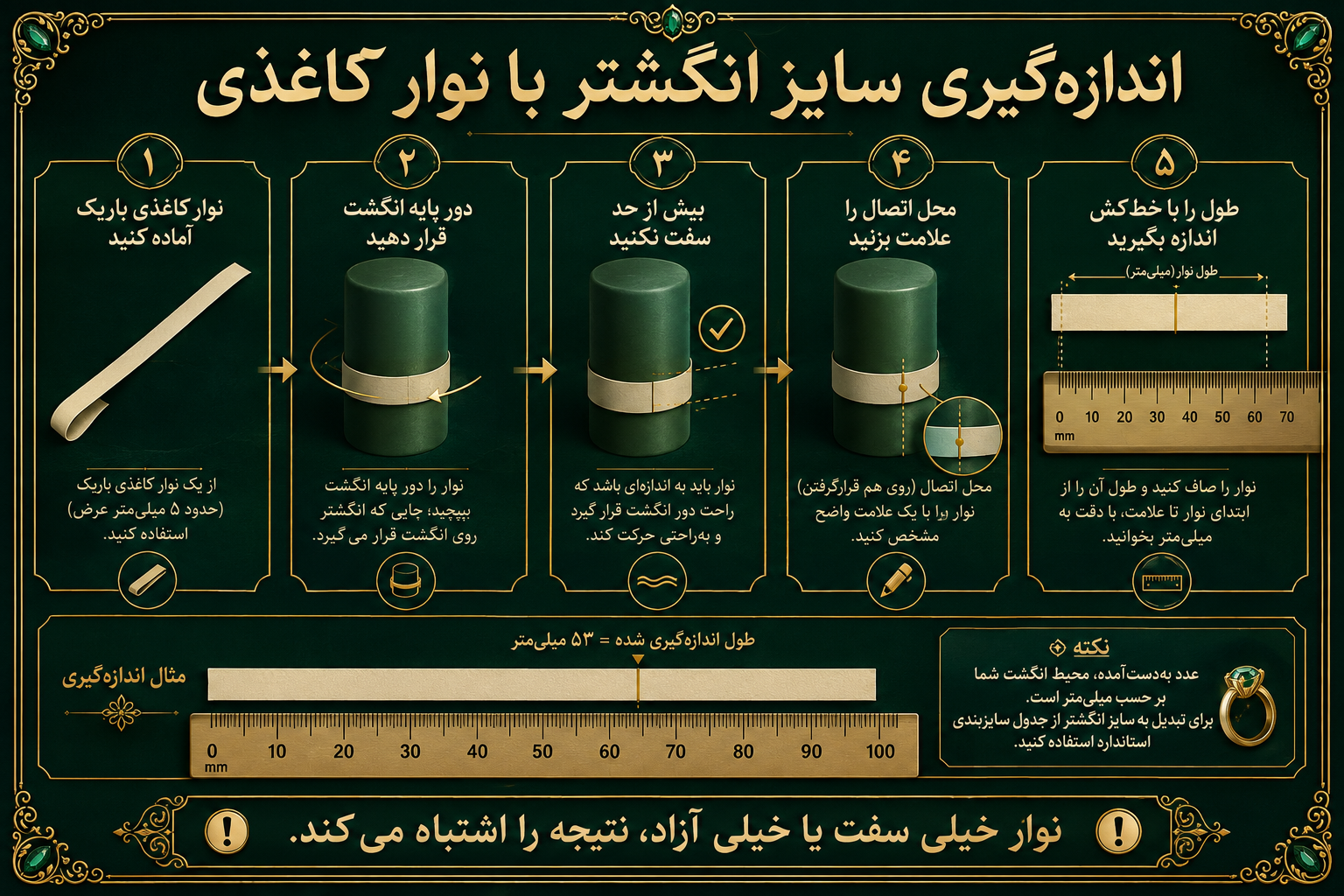 اندازهگیری سایز انگشتر با نوار کاغذی