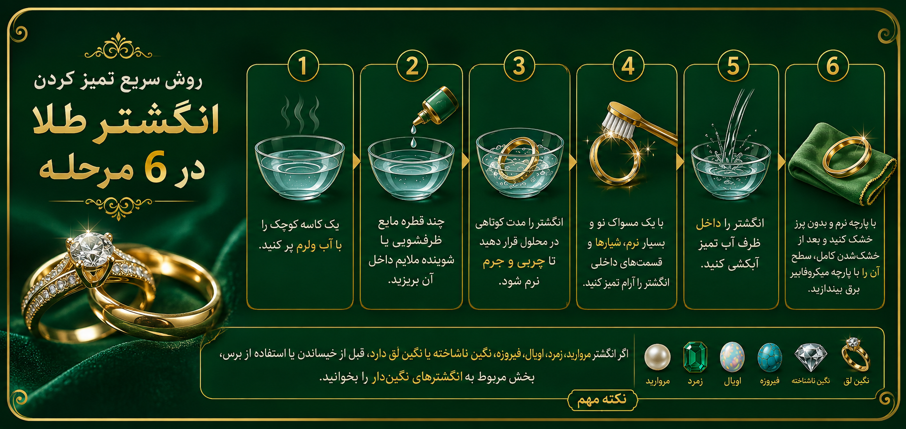 روش سریع تمیز کردن انگشتر طلا در 6 مرحله