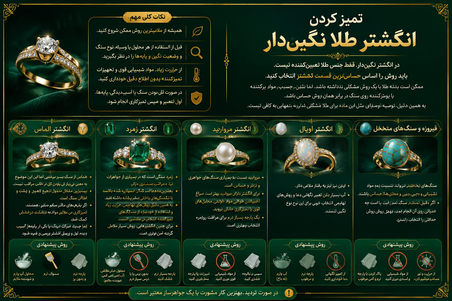 تمیز کردن انگشتر طلا نگین‌دار چطوری انگشتر طلا را تمیز و براق کنیم
